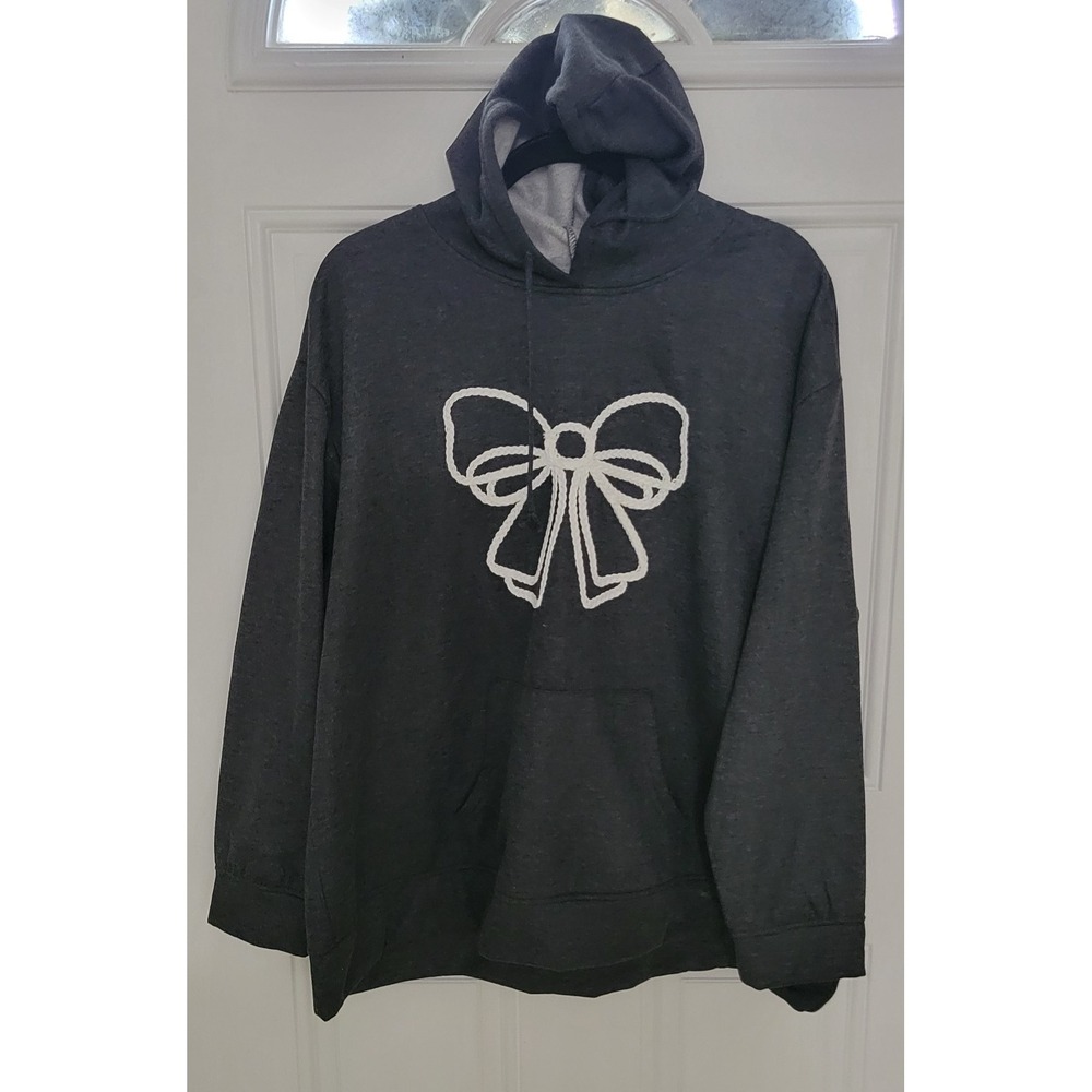 All in Love Bow Trim Print Hoodies Lightweight Gray Sz 2XL Sweatshirt Long...